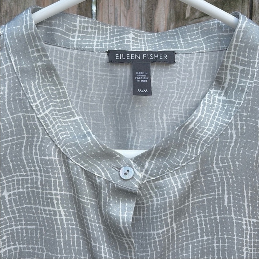 NWOT Eileen Fisher Drift Silk Org. Cotton Mandarin Collar Button Up Top Medium - Picture 8 of 9